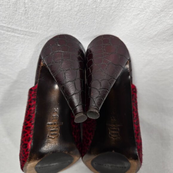 RARE Vintage Y2K Mobwife LEATHER Red & Black Animal Print Heel Sandals Size 8.5M - Picture 9 of 17